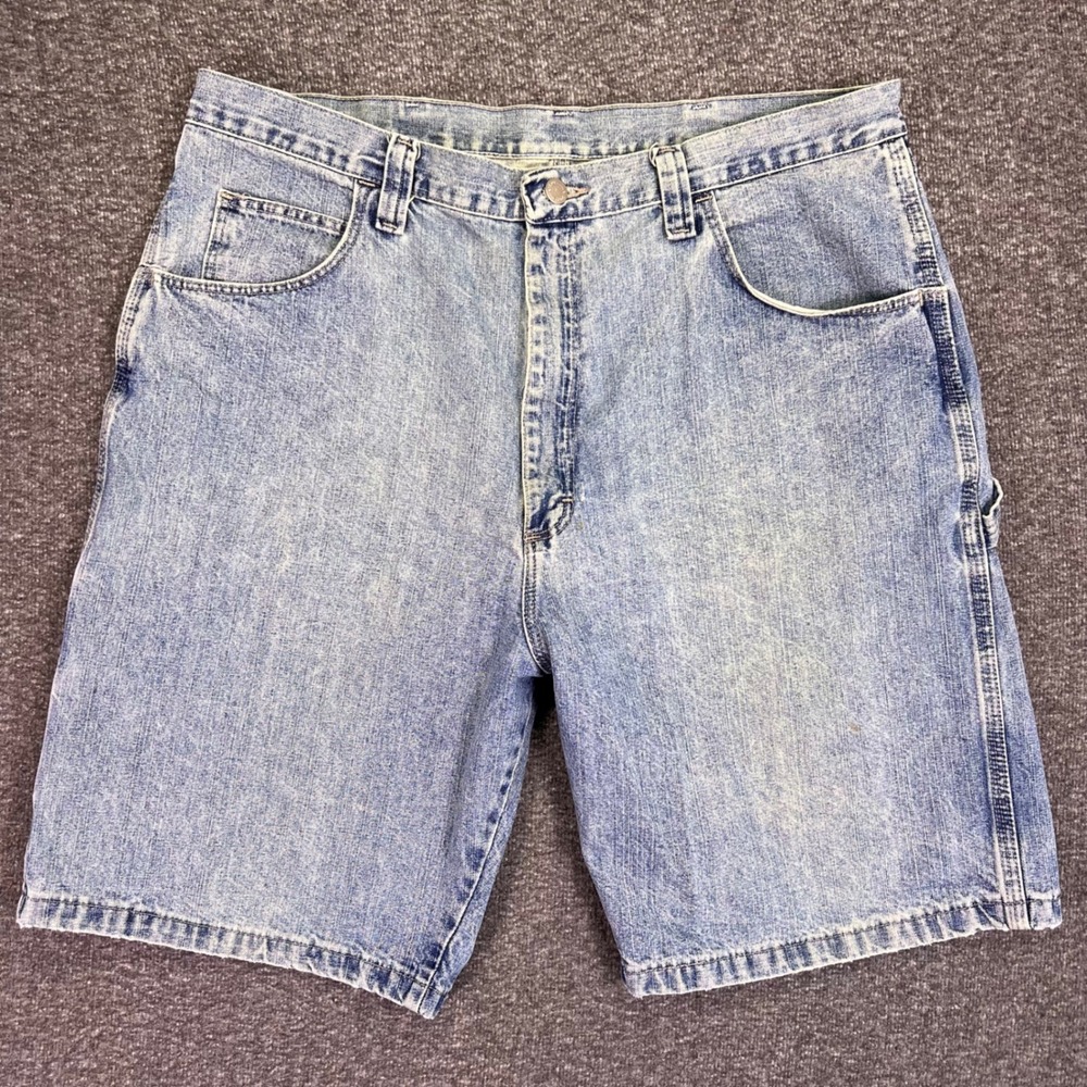 Wrangler Carpenter Shorts Men 38 Light Blue Retro Workwear Relaxed Denim Utility
